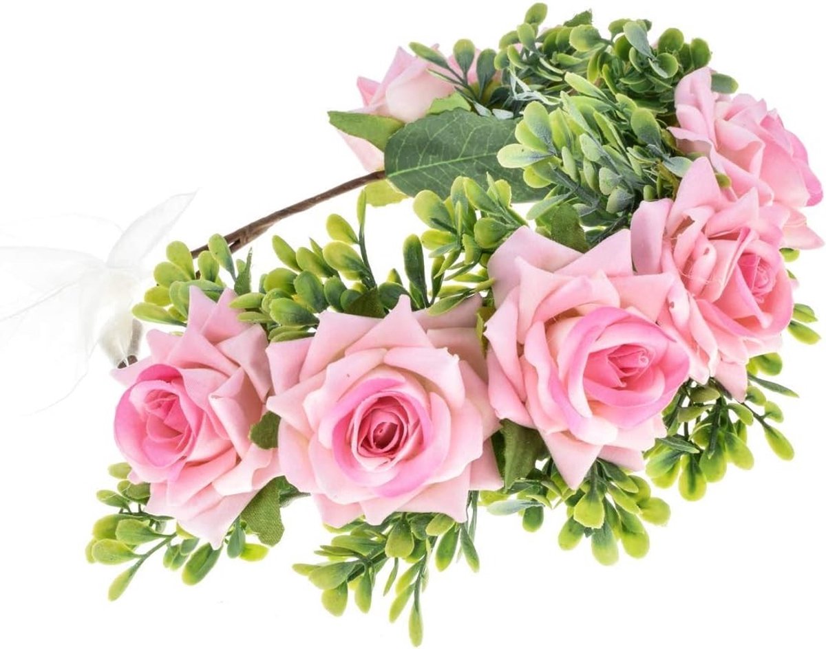 Handgemaakte Bloemkrans Hoofdband voor Bruidsmeisjes - Zomeraccessoires, Feestdecoratie en Bruiloft Versiering (Lichtroze)
