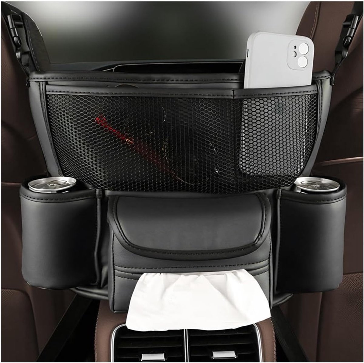 Handbag Holder Tussen Stoelen, PU Leer Organizer voor Auto, Duurzame Opslagtas met Grote Capaciteit, Ideaal voor Documenten en Persoonlijke Spullen