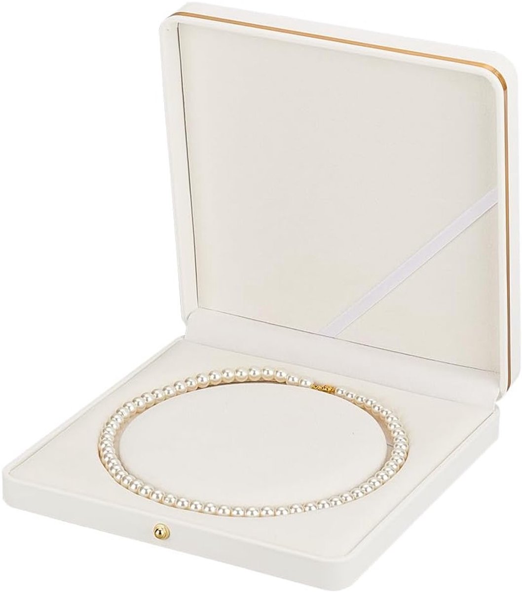 19cm Vierkante PU Leren Parelsieraaddoos met Luxe Zachte Touch en Claimond Aders - Perfect voor Huwelijkskettingen, Organiseren van Sieraden en Cadeaus voor Elke Gelegenheid