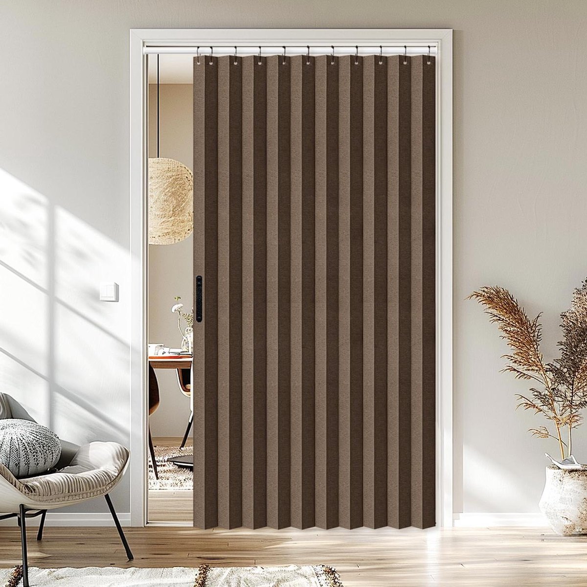 Deur Gordijn - Kamer Verdeler - Privacy Creëren - Plissé Stijl - 132x198 cm - Bruin