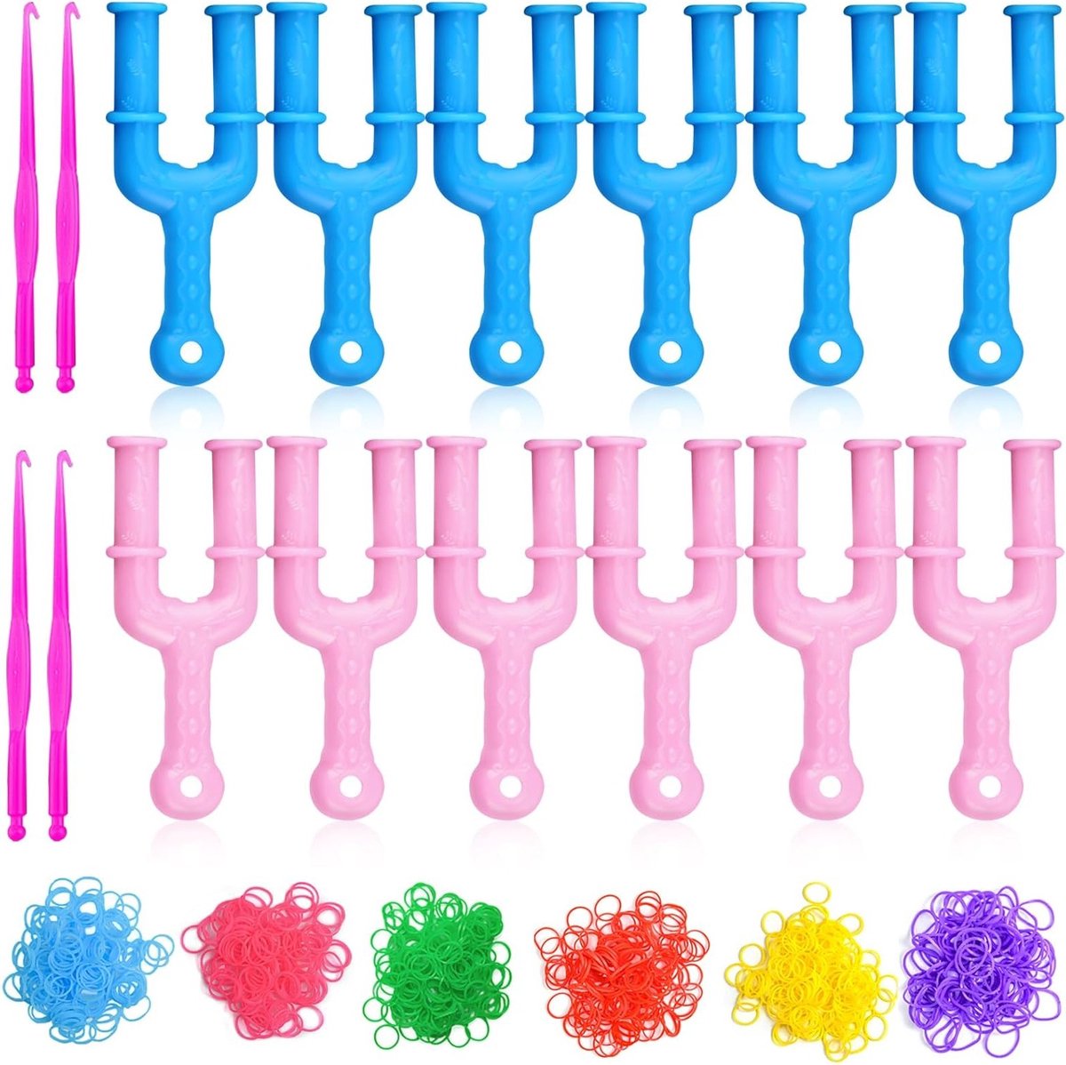 Kleurige 12 Stuks Acryl Slingshot Loom Rubber Bands voor Armbanden en Kettingen met 4 Clips en Verbindingen voor Weven en Knutselen