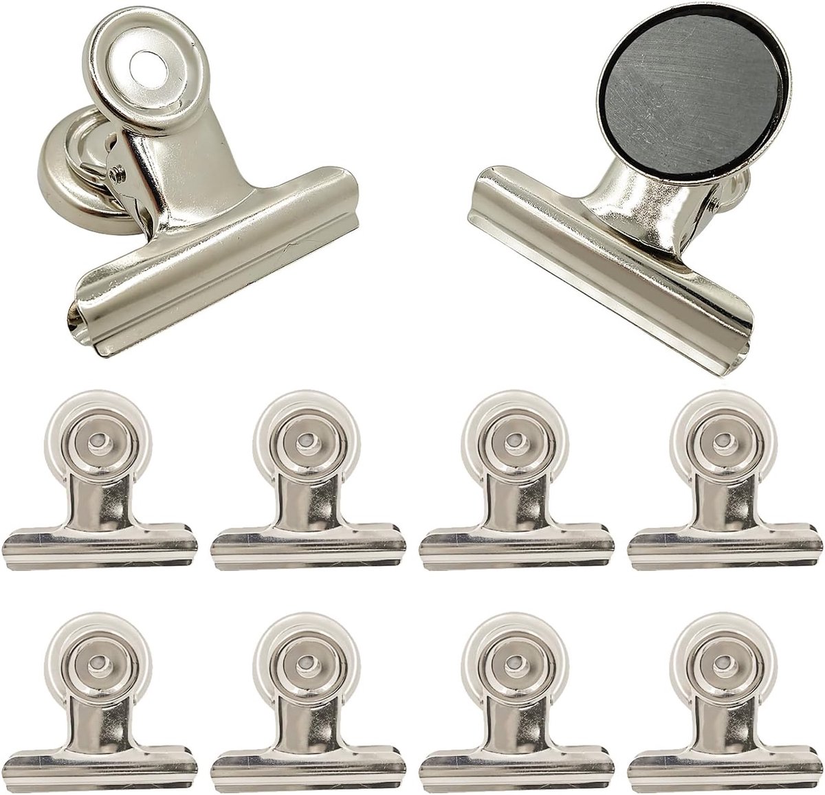 10 Stuks Sterke Magnetische Clips - Magnetische Metalen Clips voor het Bevestigen van Foto's - Blocnotes - Sleutels aan Koelkasten en Whiteboards (5cm, Zilver)