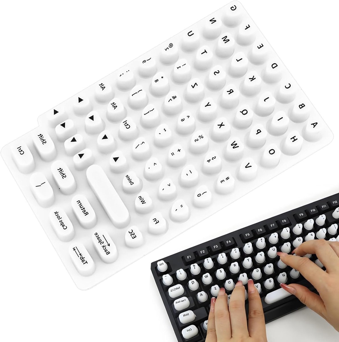 70 Stuks Toetsenbord Stickers met Letters, Lange Nagel Stickers, Bubbelletters voor Gaming en Kantoorgebruik