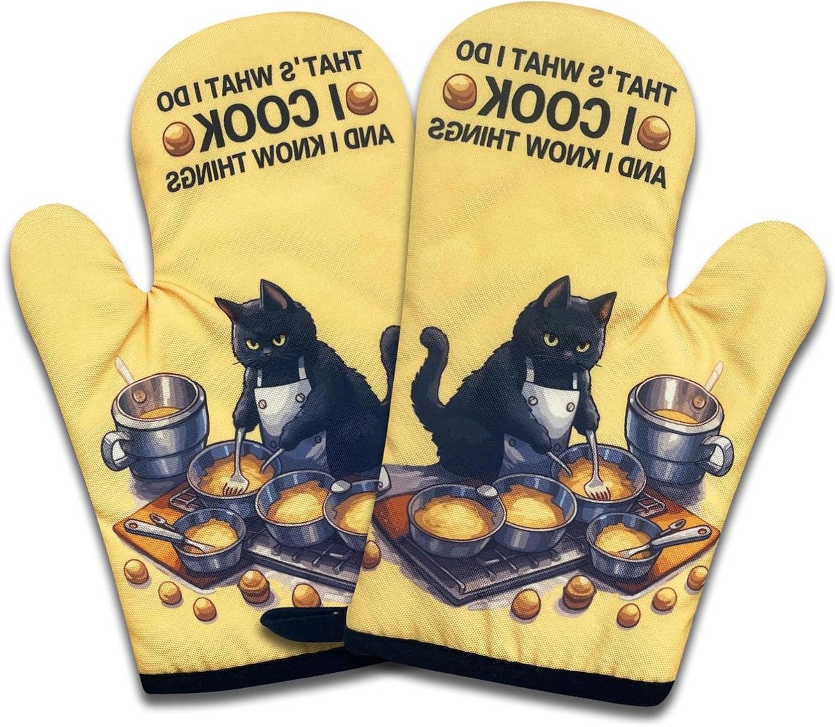 Ovenwanten Kattenprint - Keukenwanten Hittebestendig - Bakken en Koken - Met Antislip Siliconen - 18 x 27 cm - Beige