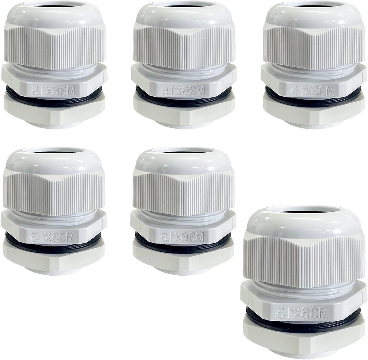 Set van 6 kabeldoorvoeren M36 x 1,5 grijs IP68 waterdicht met tegenmoer voor kabelinvoer en brandpreventie