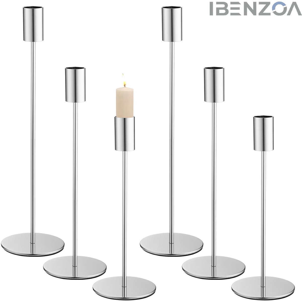 Ibenzoa Kandelaar Set - 6-Delig - 33/28/23 cm - Metaal - Zilver