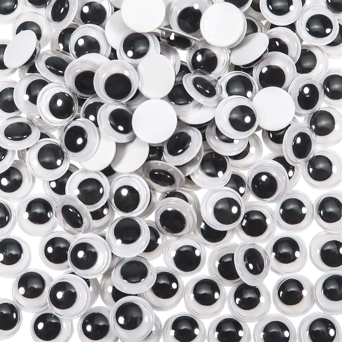 300 Stuks Zelfklevende Wedge Ogen Rond 10mm Zwarte en Witte Plakogen voor DIY Scrapbooking en Creatieve Projecten