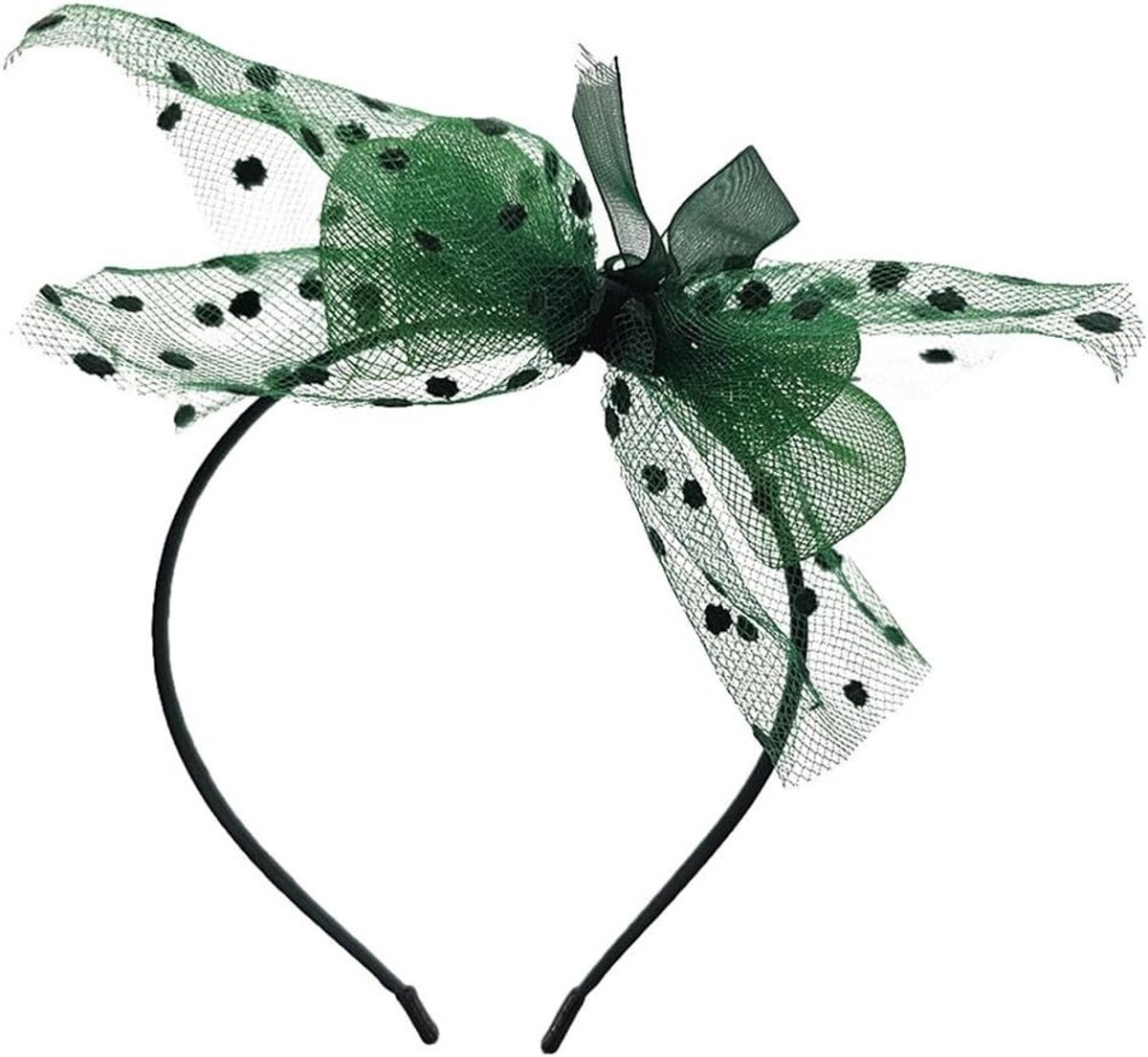 Elegante Tulle Haarband met Polka Dot Patroon en Elastische Strik voor Feestjes, Verjaardagen en Bruiloften in Groen