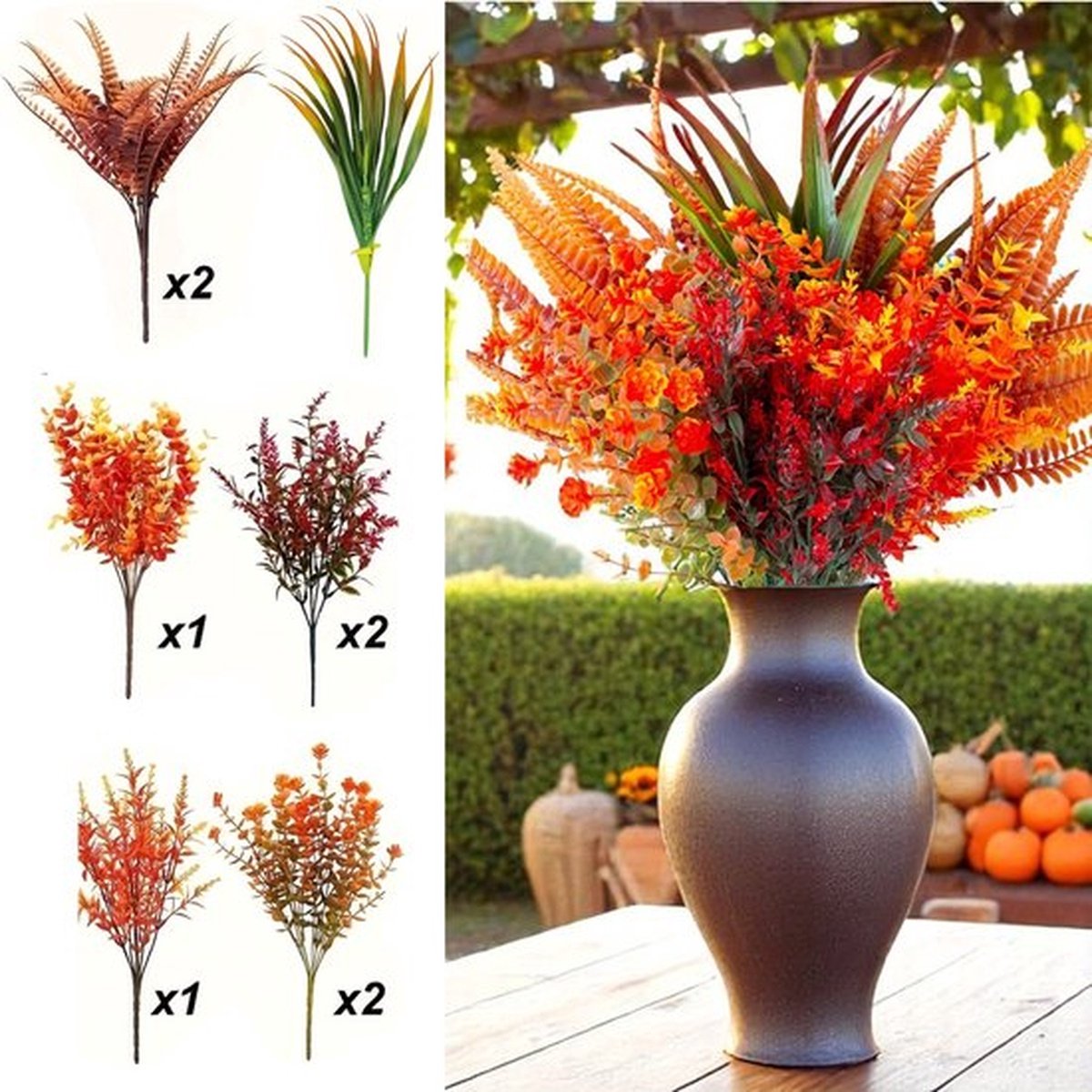 9-delige herfstkunstbloemset - UV-bestendige kunstcamelia-plantenset voor binnen- en terrasdecoratie - Seizoensgebonden woonaccessoires voor housewarming, herfst, Kerstmis, Halloween, Pasen, Thanksgiving en Valentijnsdag