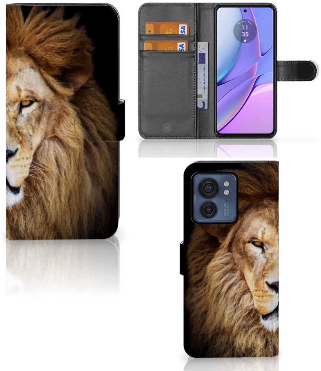 Motorola Edge 40 Telefoonhoesje met Pasjes Leeuw
