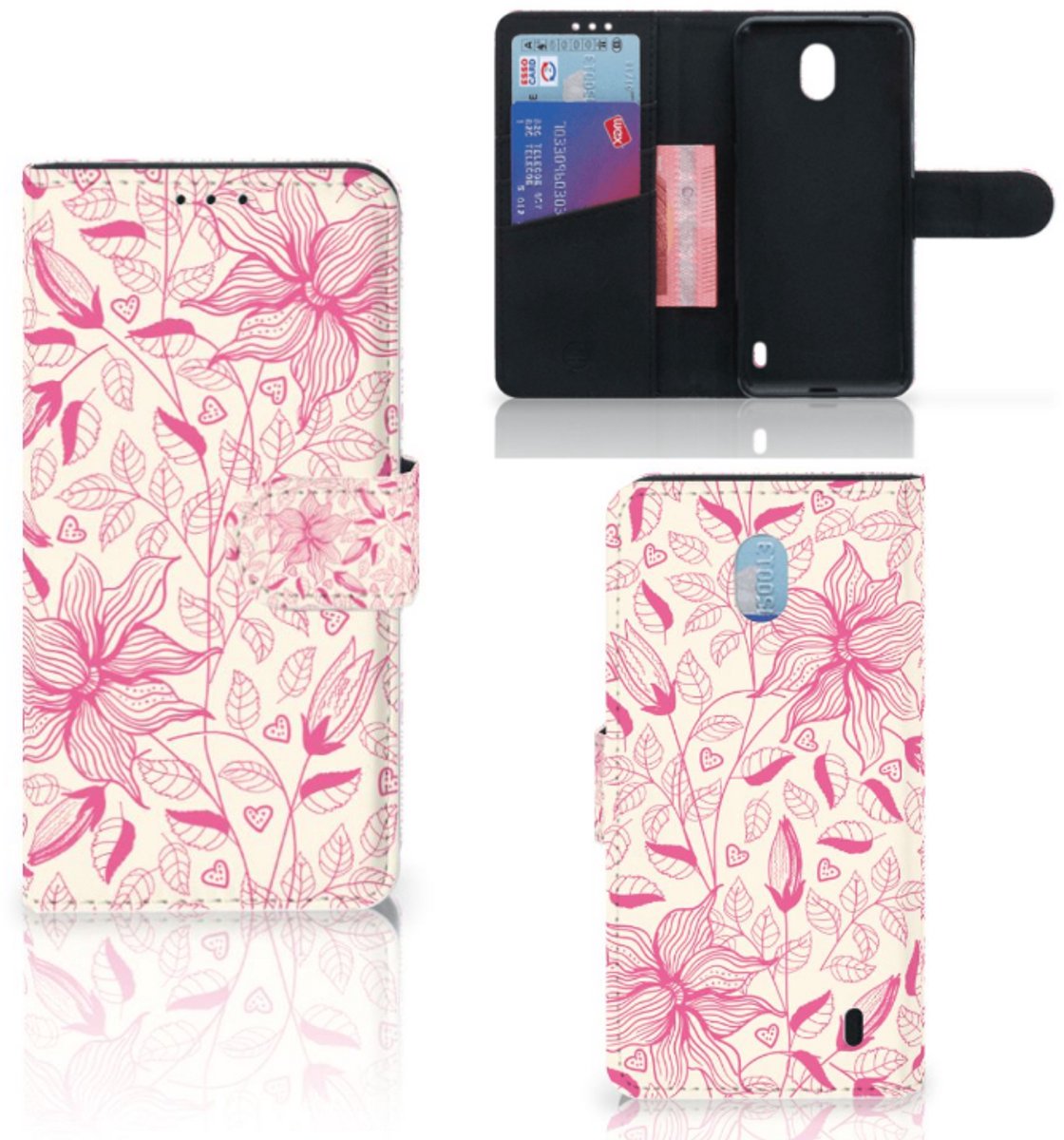 Nokia 1 Plus Hoesje Pink Flowers