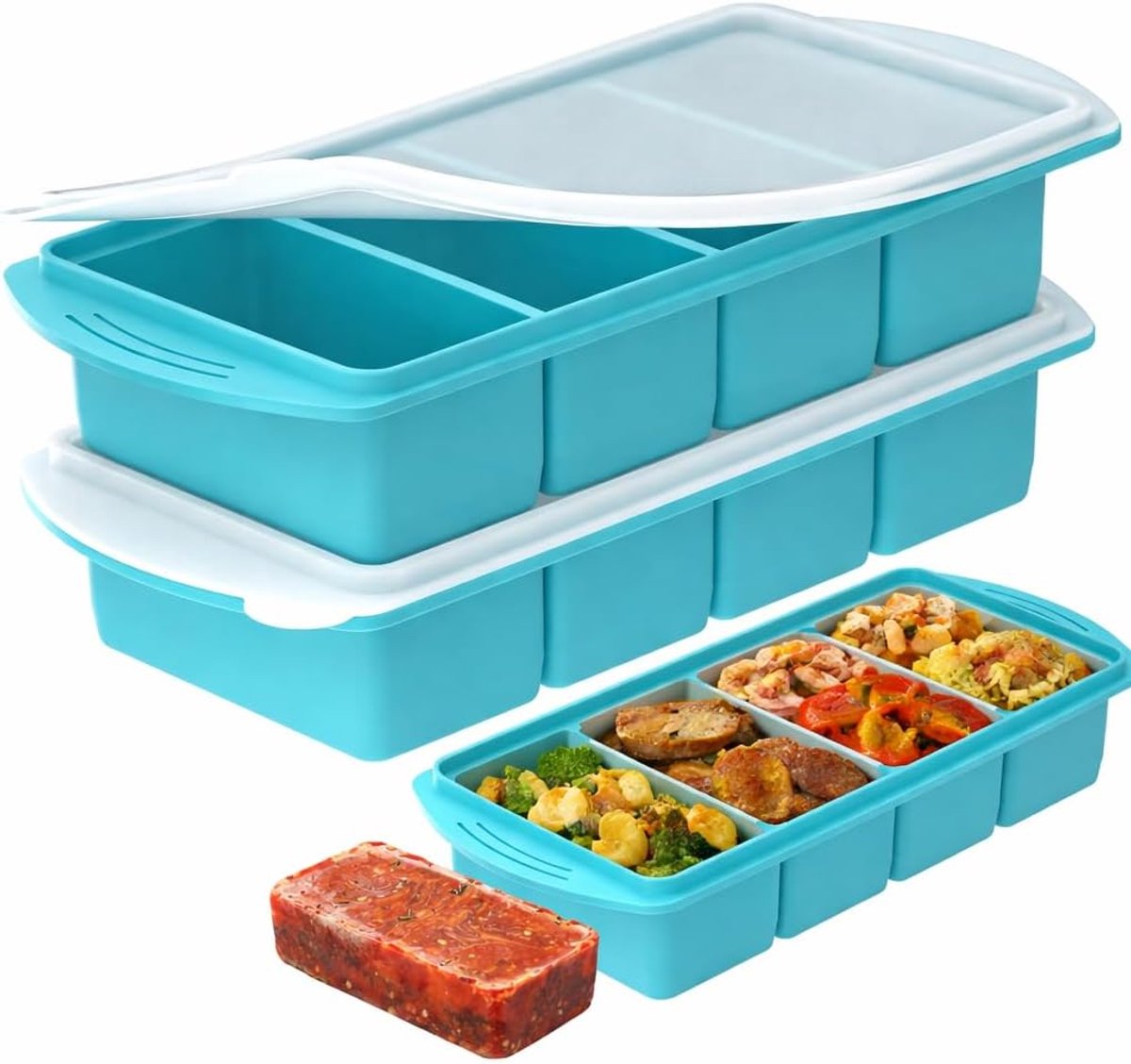 JeiibrZui 2 Stuks Siliconen Invormen Met Deksel - 250 Ml En 125 Maatvoering - Bpa-Vrij Stapelbaar Ontwerp - Ideaal Voor Soep Bouillon Maaltijdprep