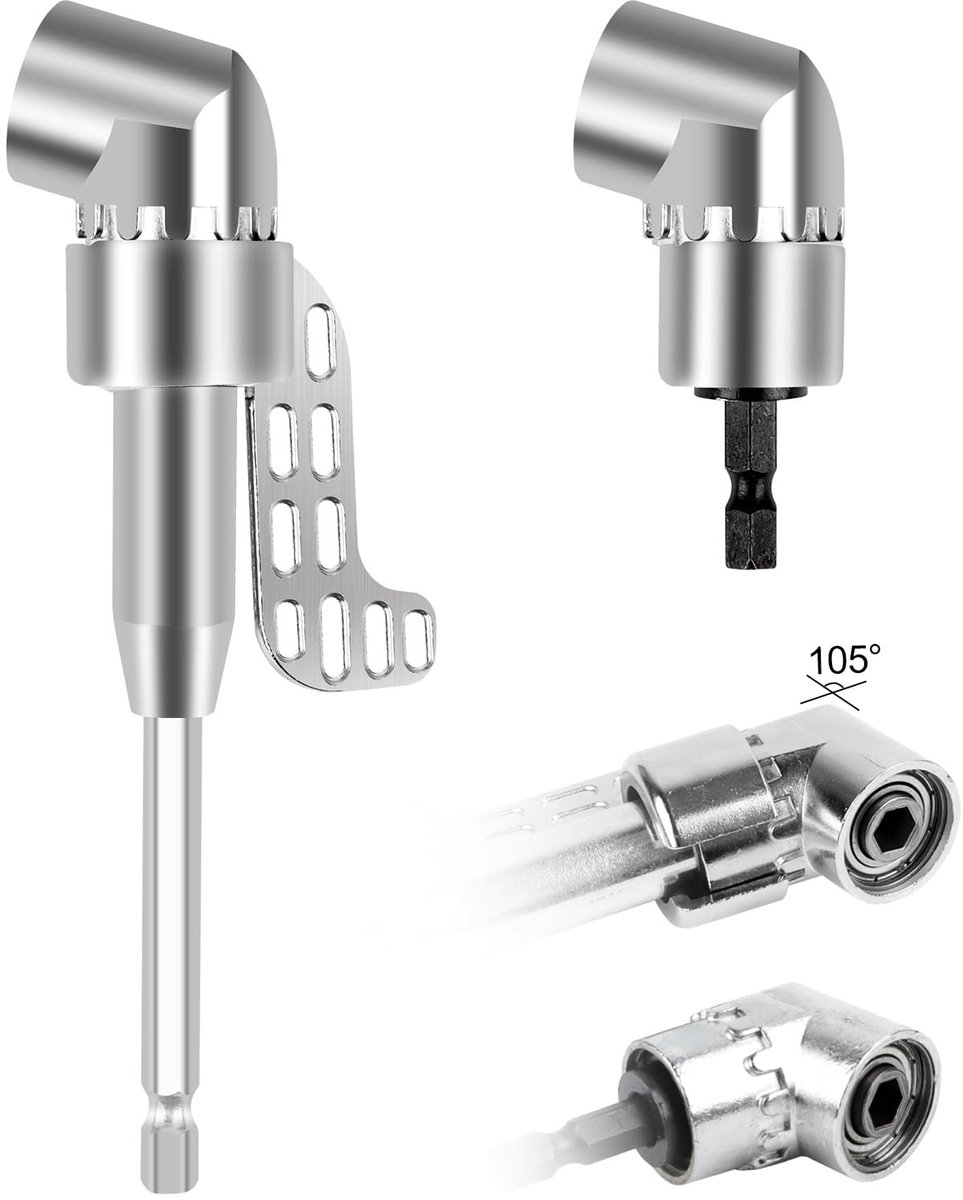 Allecto - 105° Hoek Schroevendraaier Adapter - 2 Stuks - 1/4 Inch Hex Shank - Schroevendraaier Accessoire - Handgereedschap - Precisie en Functiona...