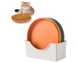 MTTProducts - kattenvoerbak - kleurrijke kattenborden - set van 8 flat bowls - 5.9 inch ronde kattenvoeders - ideaal voor nat en droog voer - geschikt ...