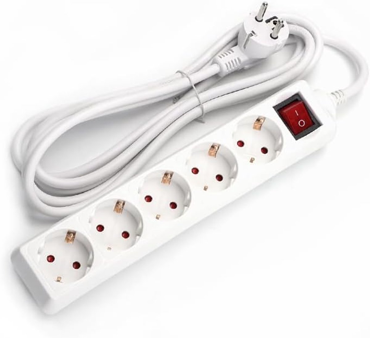 5-voudig stopcontact met schakelaar, 5 meter, wit, 5 stopcontacten