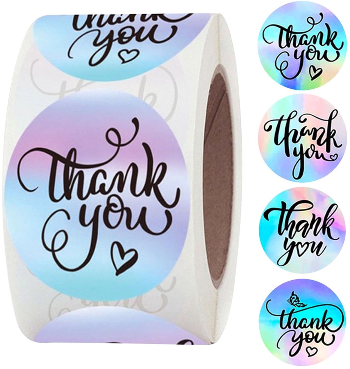 NTHProducts - Thank You Stickers - Bedankstickers - Holografisch - Kleurvol - Persoonlijke Stickers voor Feestjes - 500 Stuks