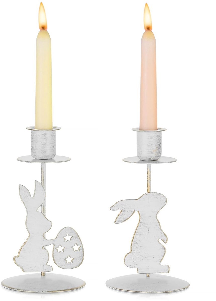 NTHProducts - Sziqiqi Kaarsenhouders - Vintage Decoratie - Perfect voor Pasen - Wit - Pasen Kaarsenhouder - Voor Feestdagen - 2 Stuks