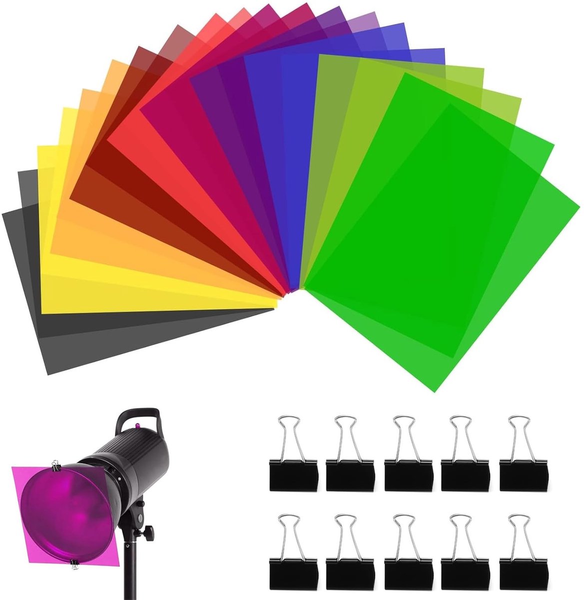 Seb3 - Kleurfilters - Creatieve Fotografie - A4 Formaat - 20 Stuks - Geschikt voor Film en Theater - Inclusief Clips
