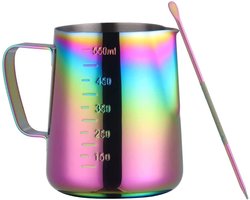 Stainless Steel Melkkannen van 550ml voor Cappuccino, Latte en Espresso met Decoratieve Art Pen, Regenboog Design