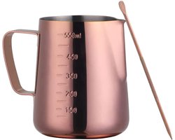 Stainless Steel Melkkannen van 550ml voor Cappuccino, Latte en Espresso, Inclusief Decoratiepen in Roségoud