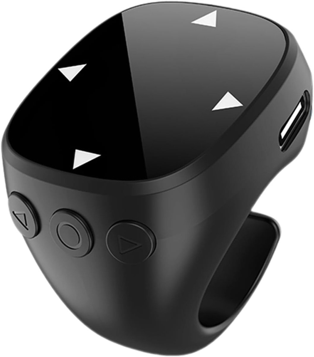 Draadloze Vinger Ring Muismat met Touchpad, Universele Afstandsbediening voor App, Camera en Videorecording voor Telefoon en Tablet (Zwart)
