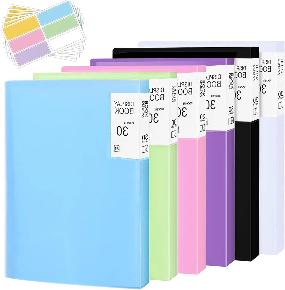 6 Stuks A4 Display Mappen met 30 Compartimenten, Transparante Projectboeken voor Brochures, Rapporten en Certificaten, Ideaal voor Presentaties en Organisatie in Thuis en School