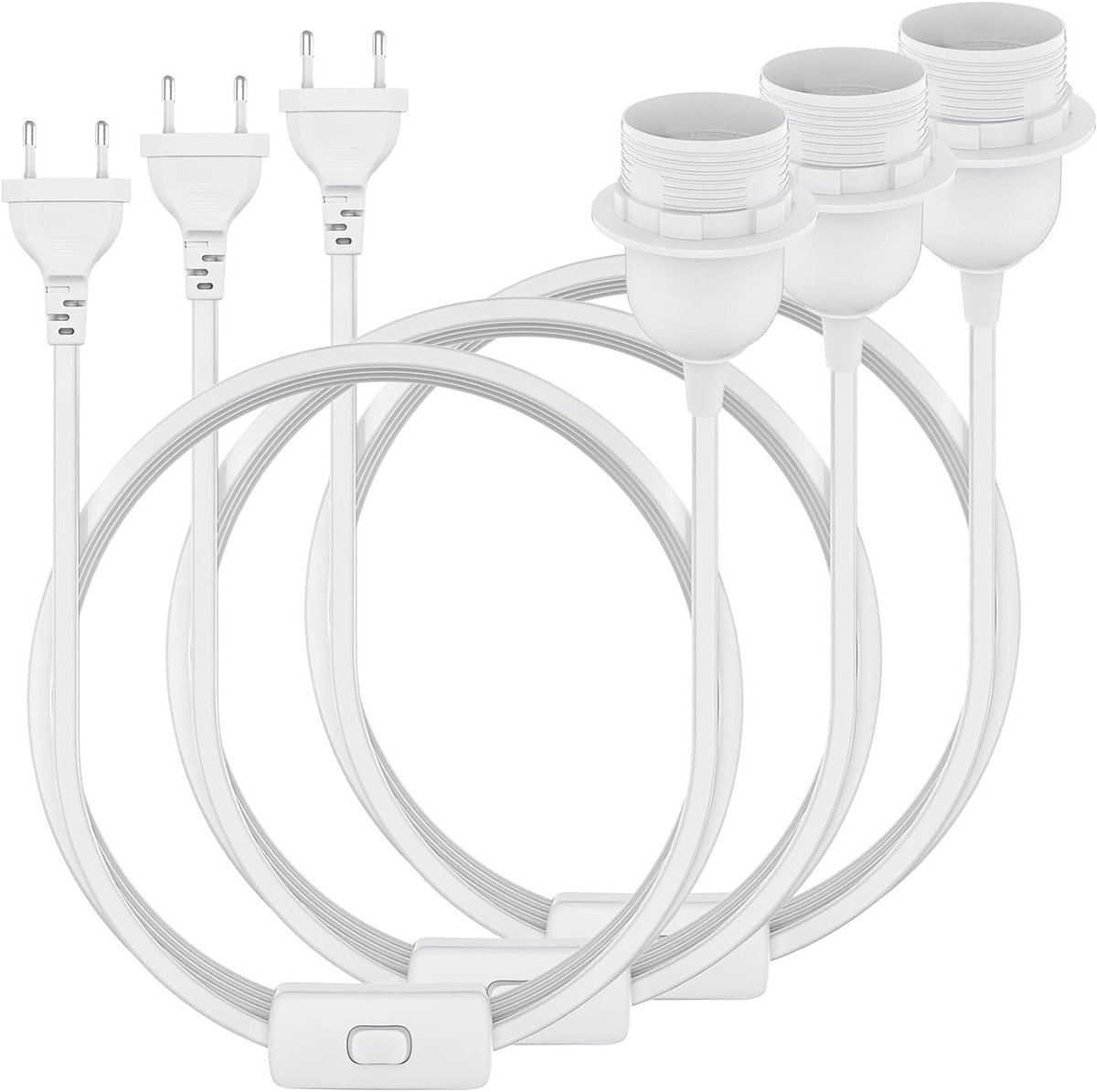 E27 lampenvoet met kabel en schakelaar, EU stekker, geschikt voor hanglampen en verlichting, wit, ideaal voor thuisgebruik en interieurdecoratie