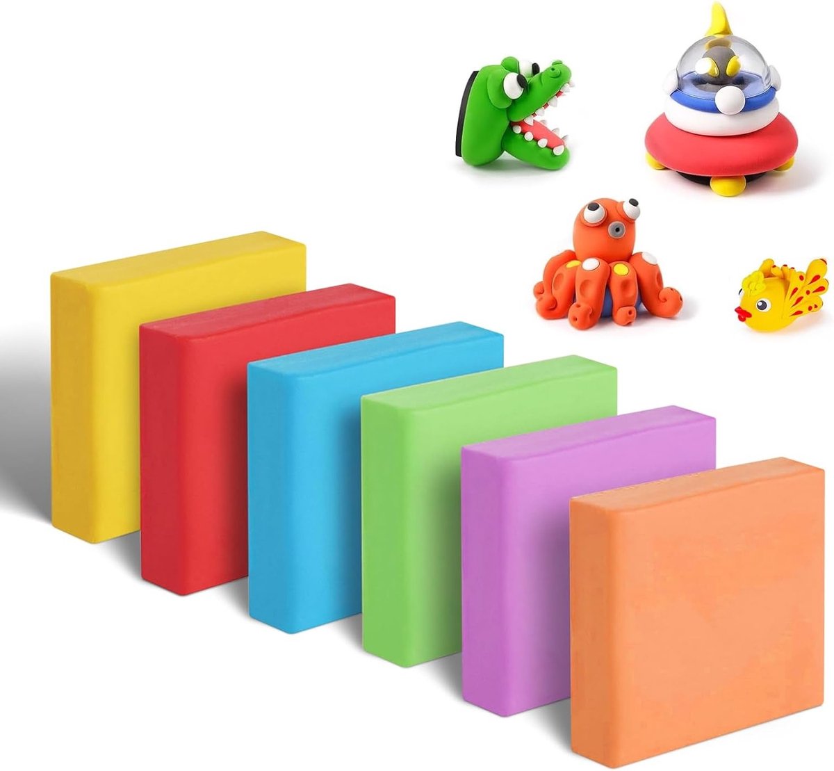 Set van 6 Herbruikbare Kneedgum, Vlekvrije en Stofvrije Gum voor Tekeningen, Kleurrijke Kneedgum met Doorzichtige Pennenzak, Ideaal voor Kinderen en Schoolbenodigdheden