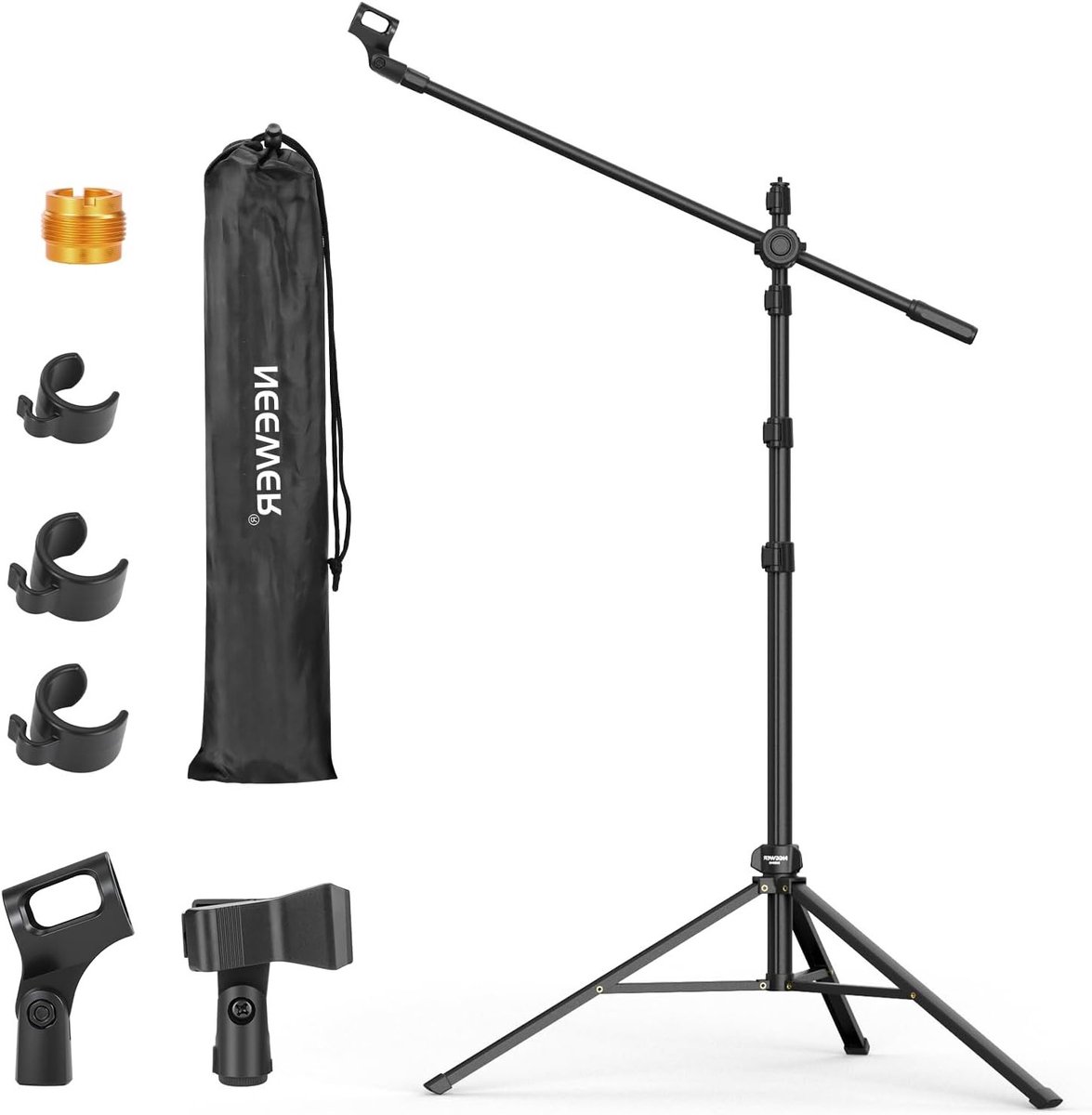 Verstelbare Microfoonstandaard met Boomarm, Geschikt voor Zingen en Podcasting, Inclusief Microfoonhouders en Kabelclips
