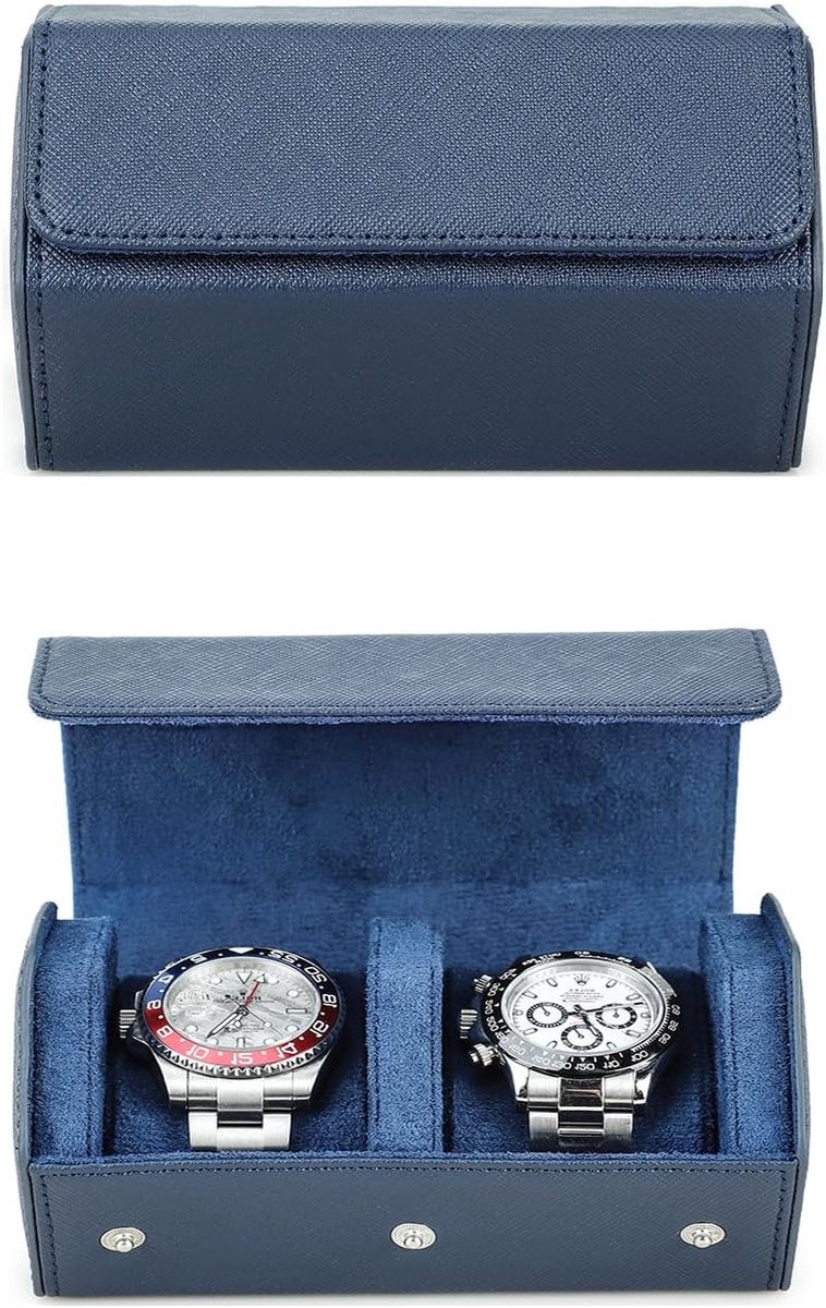 Hexagonale Horloge Doos van Echt Leer voor 2 Horloges, Reisdoos en Opbergdoos voor Horloges, Bescherming en Organisatie