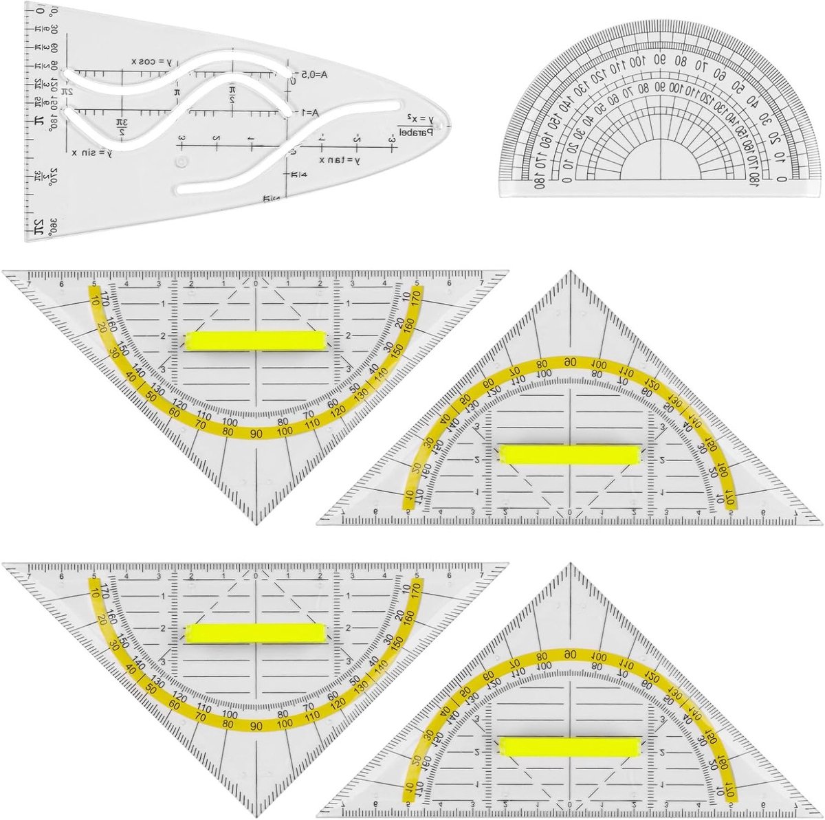 Transparante Flexibele Geometrische Driehoek met Handvat - 16 cm Hoekmeter voor Tekeningen en Schoolwerk - Set van 4 Stuks