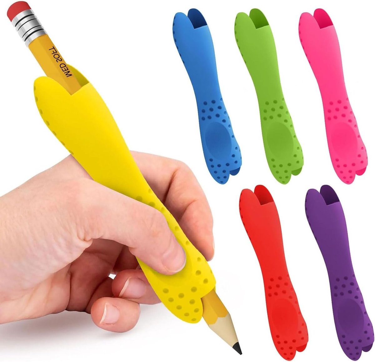Ergonomische Potloodgrepen Set van 6 - Dubbelzijdige Siliconen Grip voor Kinderen en Volwassenen, Perfect voor Thuis, Kantoor en Schoolgebruik
