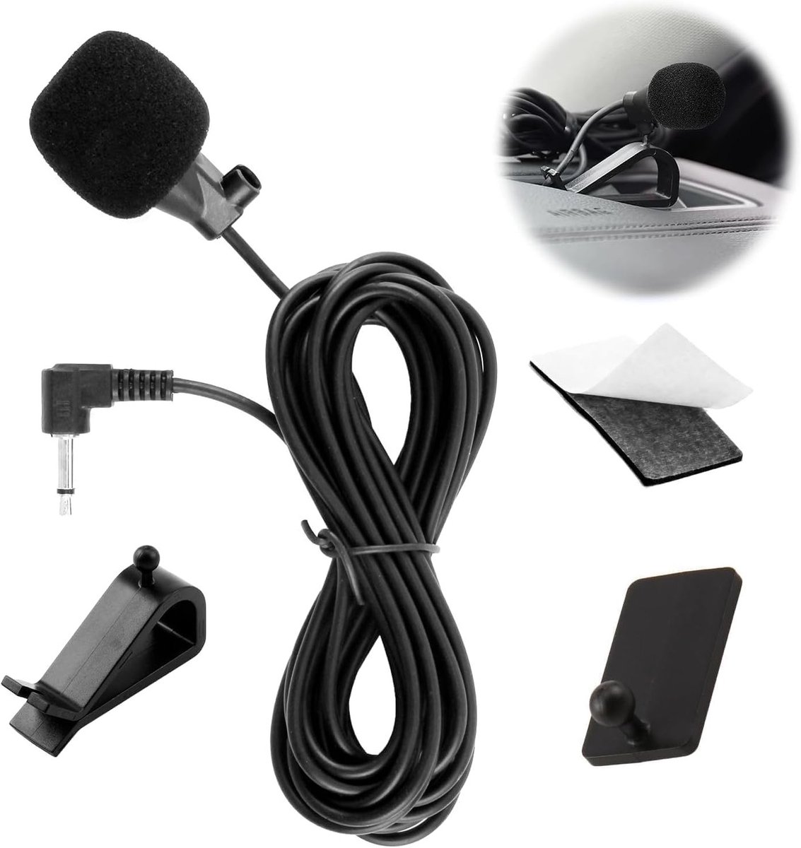Kwalitatieve Microfoon voor Auto met 3.5mm Jack, Externe Microfoon voor Autoradio's, Plug & Play met 2 meter Kabel en U-Klem voor Eenvoudige Installatie