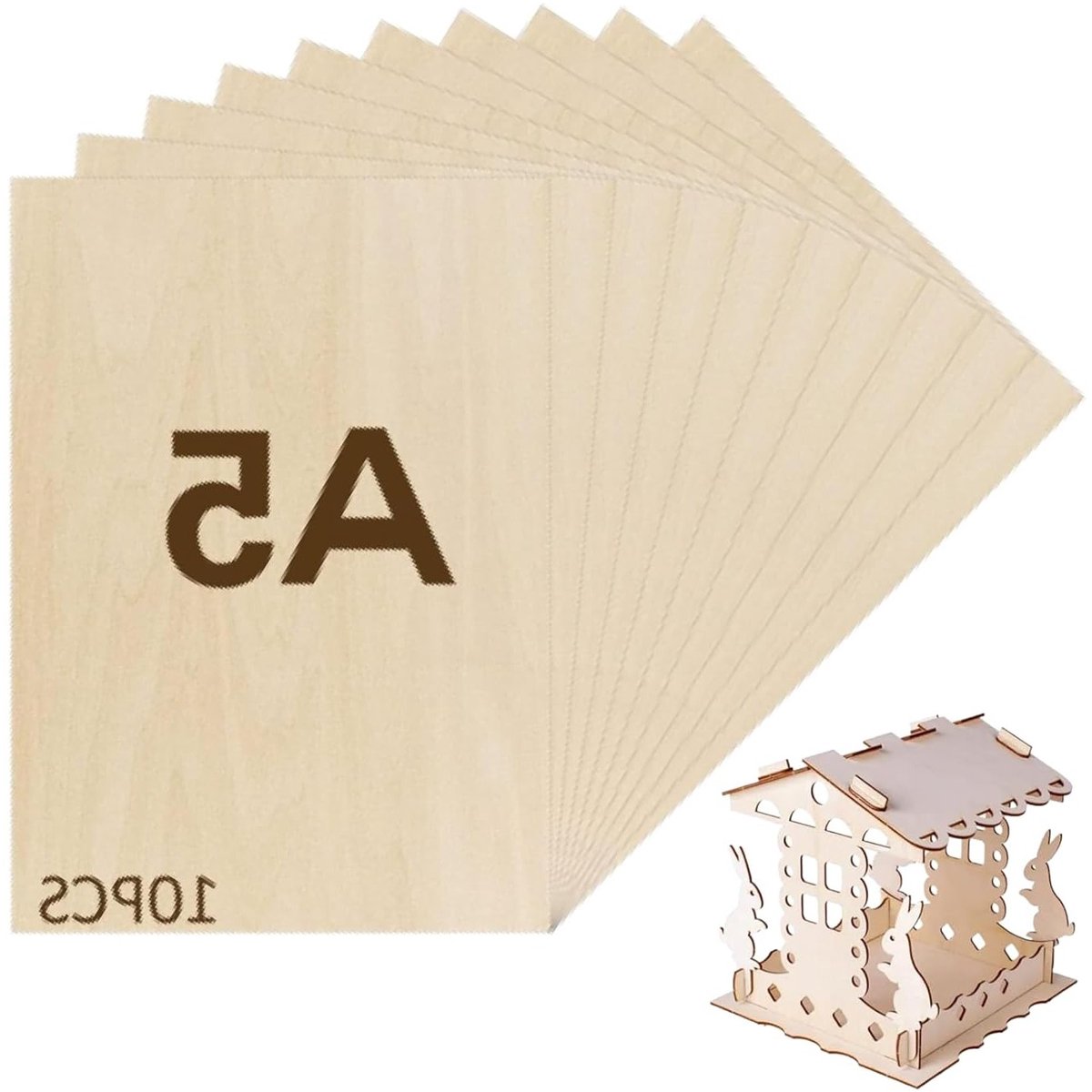 Set van 10 Balsa Houtplaten 2 mm, A5 Formaat (21 x 15 cm) voor Creatieve Projecten, Houtbewerking en Lasergravure
