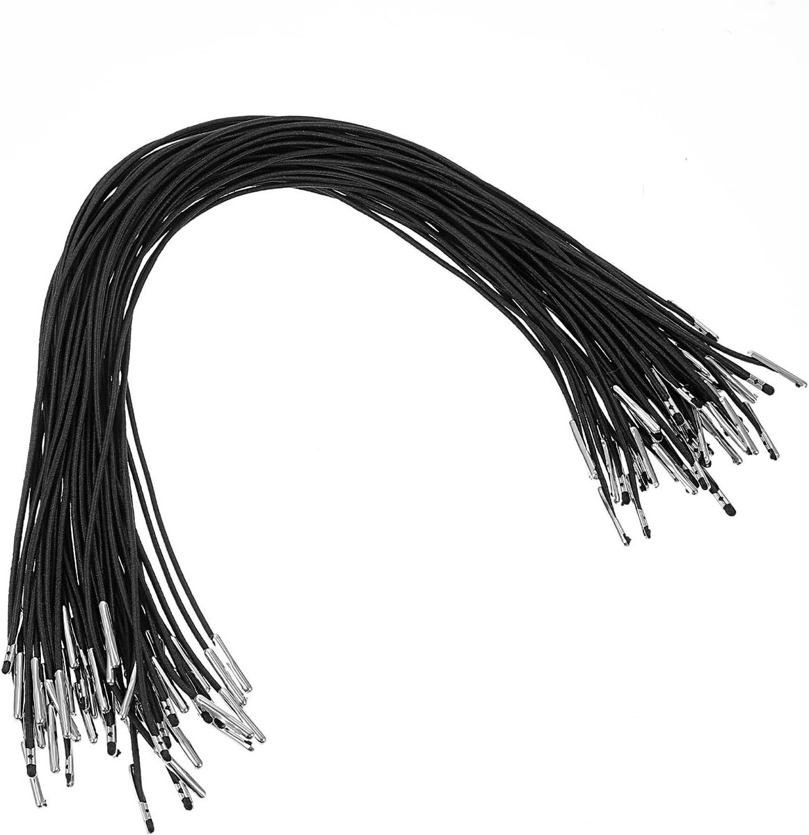 50 Stuks Zwarte Elastische Touwtjes met Metalen Einden voor Creatieve Klussen, Hoed Verlengers, Masker Lanyards en Boekbinding, 39 cm Lang