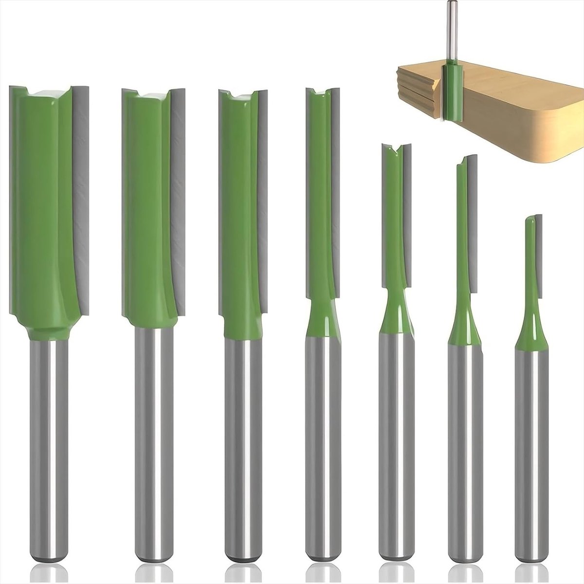 Set van 7 Routerfrezen met 6 mm Schacht, Extra Lange Frees voor Houtbewerking, Snijden en Groeven (3 mm-12 mm)