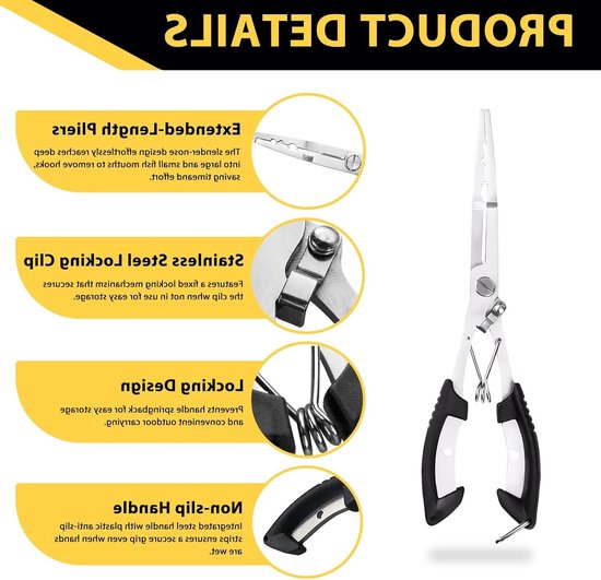 Hengeltang voor vissen, roestvrijstalen haakopener met tas, multi-vistang voor beginners, 21 cm, ideaal voor karper- en forelvissen — afbeelding 2