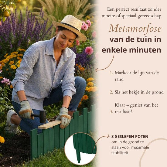 Floranica Borderrand Gazonrand 20 x 100 cm Groen Perkrand Bloembedrand hout geïmpregneerd Palissade Rolboord