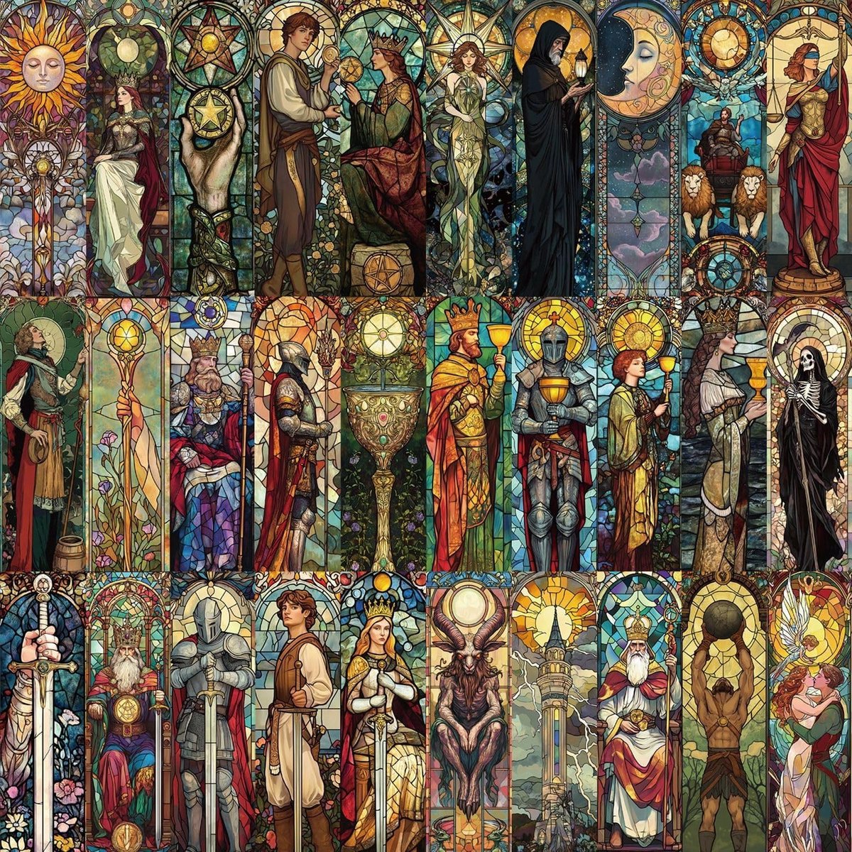 Set van 30 Esthetische Glazen Schilderij Boekenleggers, Vintage Kunst Boekenleggers voor Lezers, Studenten en Onderwijzers, Perfect voor Tarot en Astrologie