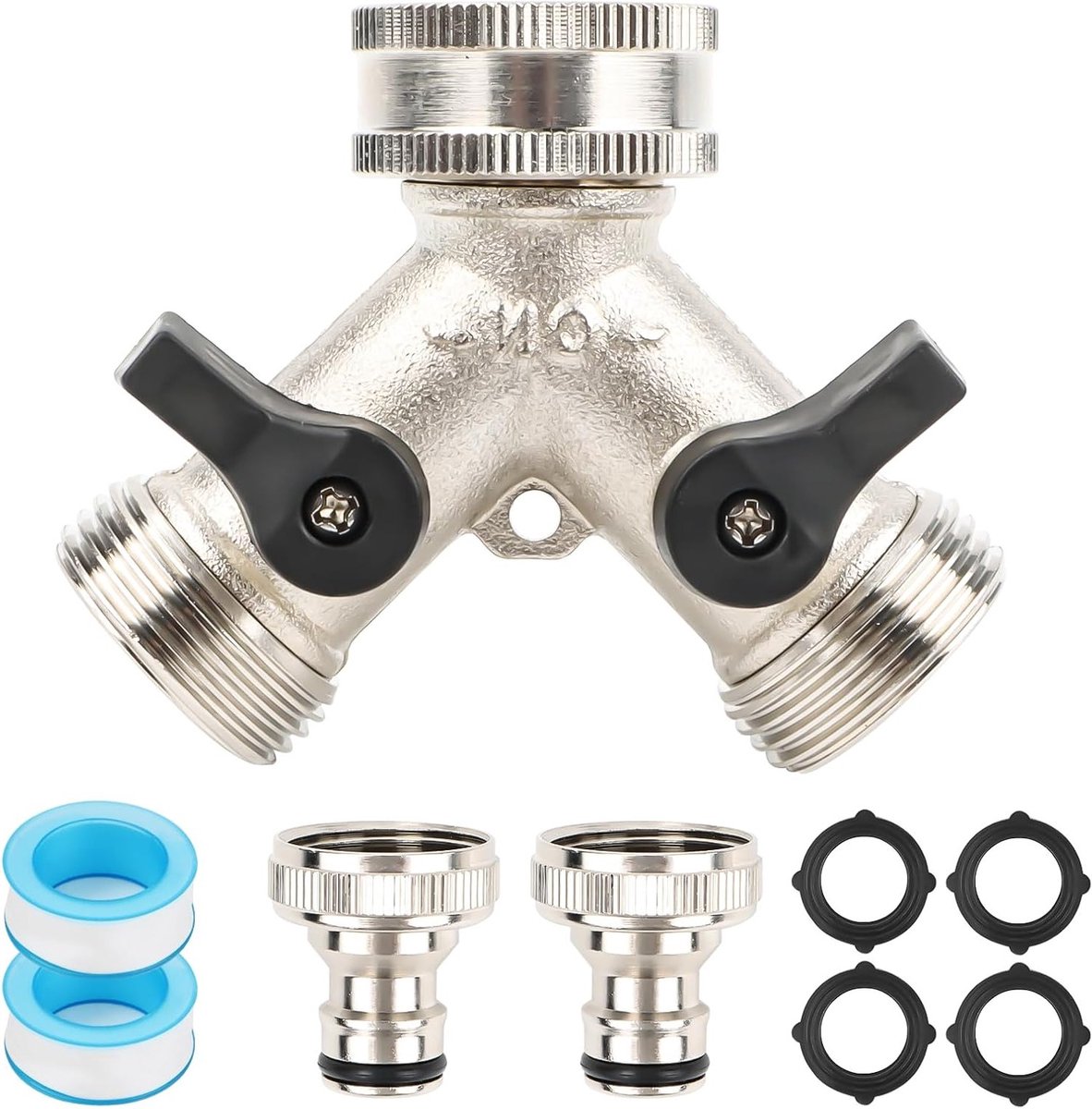 2-way waterdistributeur 3/4 inch, Y-connector voor tuinslang, wateraansluiting voor wasmachine en vaatwasser, ideaal voor tuin en huishouden