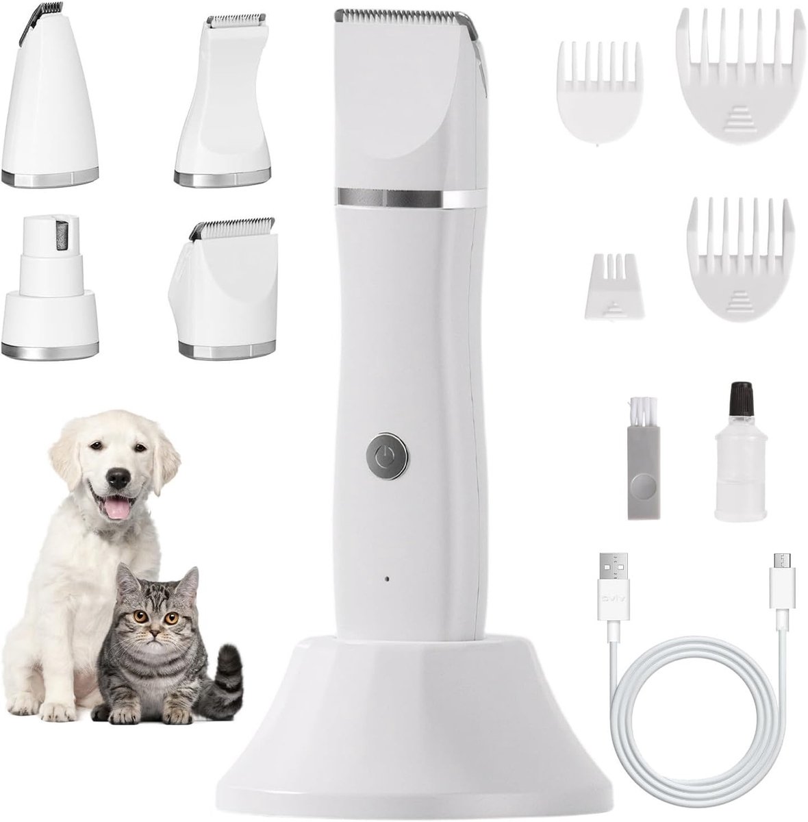 4-in-1 Stille Honden- en Kattenhaartrimmer, Dierverzorging, Oortjes Scheren, Klauwslijper, Oplaadbare Trimmer voor Huisdieren