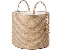 Cuhostki 1 - Wasmand - Opbergmand - Gevlochten Mand - Wit-Beige - Opvouwbaar - Met Handvaten - 100% Handgeweven Biologisch Katoen
