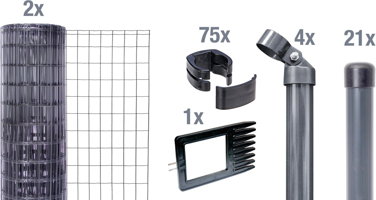 Alberts 693671 Fix-Clip Pro als complete afrasteringsset, voor plaatsing in beton met kniekussen | verschillende lengtes en hoogtes - verkrijgbaar in verschillende kleuren | antraciet | hoogte 153 cm | lengte 25 m