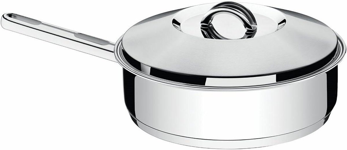 Hapjespan met deksel - Diepe koekenpan - Veelzijdig koken - 3-laags bodem - 20 cm - Zilver