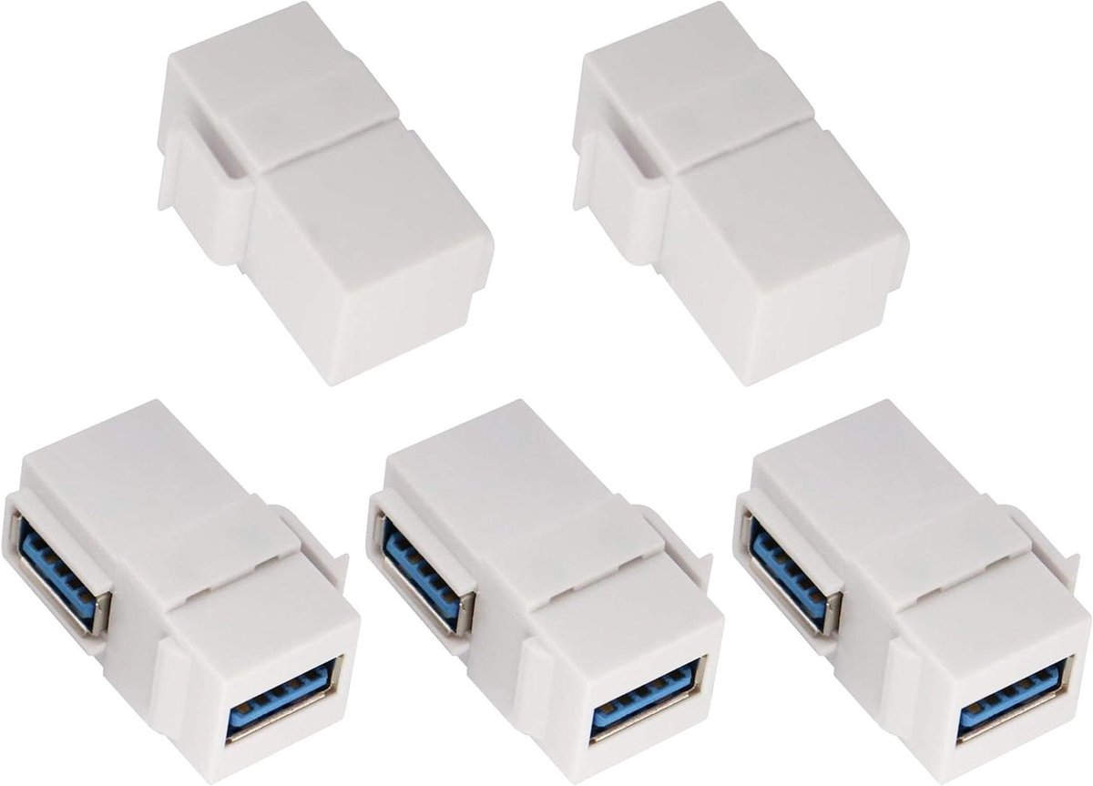 USB Keystone Koppeling - Adapter Inzetstuk - Kabel Management - 90 Graden Hoek - 5 Stuks - Wit