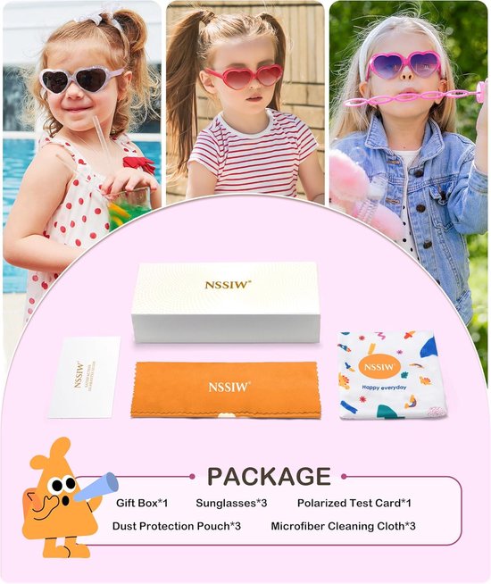 Kinderzonnebrillen Hartjes - Polariserend UV - Bescherming Zomer - Set van 3 - Leeftijd 3-12 - Roze van Merkloos — afbeelding 2