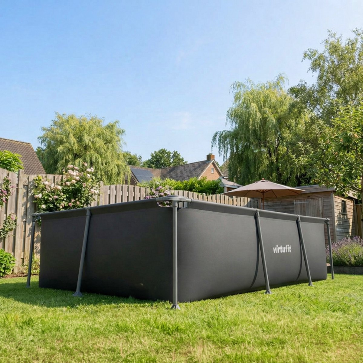 VirtuFit Rechthoekig Zwembad 260 x 180 x 66 cm - Incl. Filterpomp - Opzetzwembad - Duurzaam & Veilig Stalen Frame - Antraciet — afbeelding 14