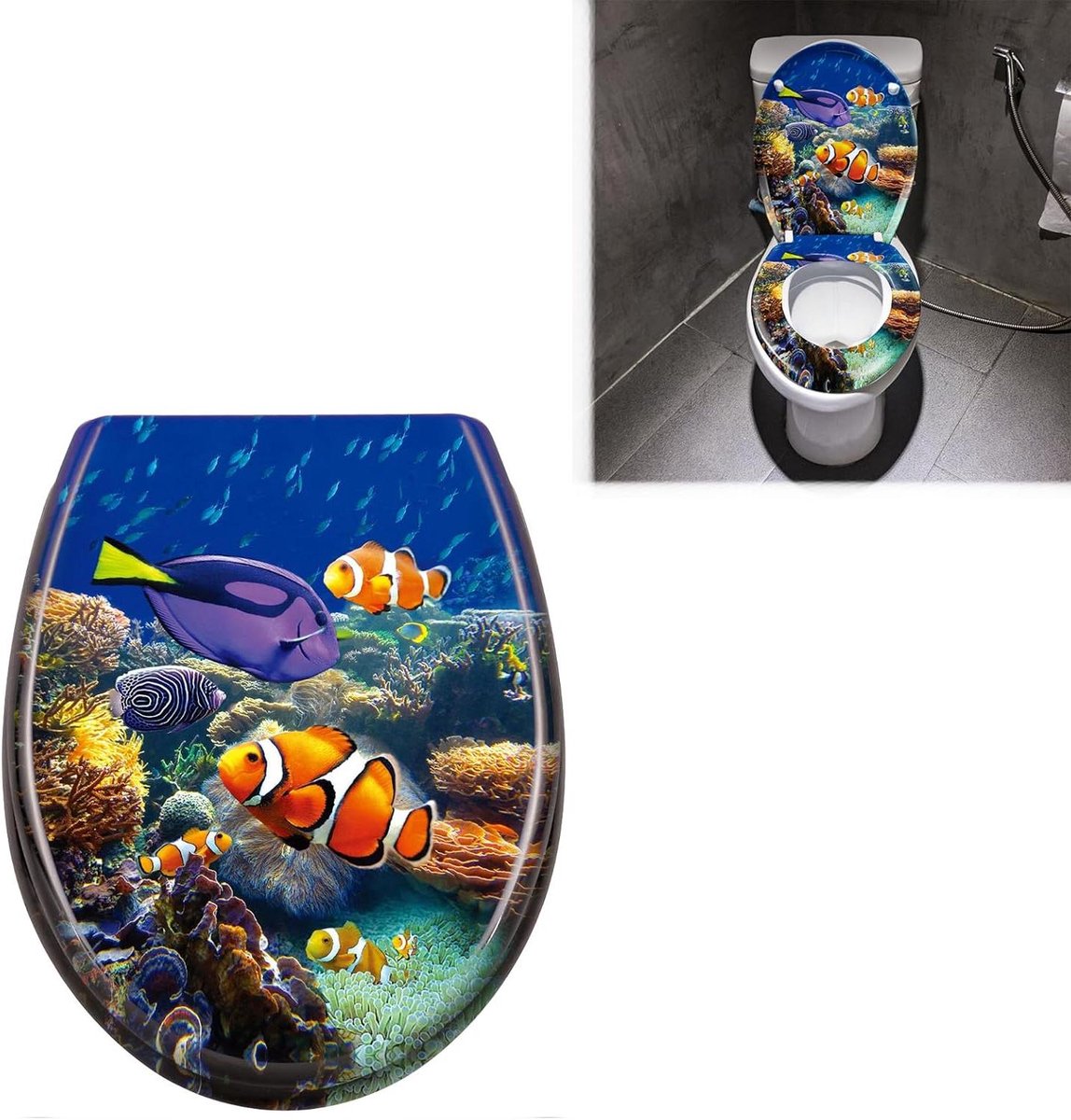 Toiletbril Hard Plastic - Universeel Toiletdeksel - Stil Sluiten - Hygiënisch Gemakkelijk - 45.5 x 38 cm - Zoetwatersiervissen