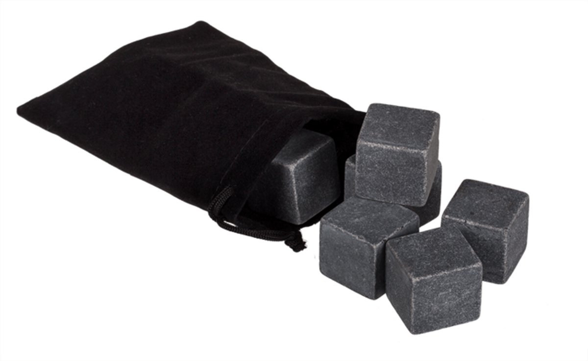 6x Whiskey stones - Whisky stenen - Natuursteen - Koelstenen - Herbruikbare ijsblokjes - Inclusief opbergzakje - Donkergrijs - Drank koelen zonder verdunnen - Whisky accessoires - Jonyx