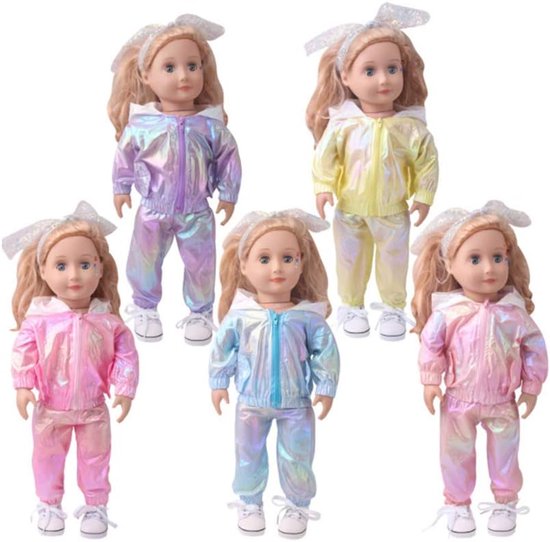 Poppenkleding Jurk Outfit - Poppenkleding Set - Poppen Aankleden - Inclusief Jas Broek - 18 inch - Paars — afbeelding 4